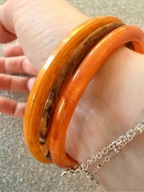 Set of 3 Vintage Marbled Bakelite Spacer Bangles